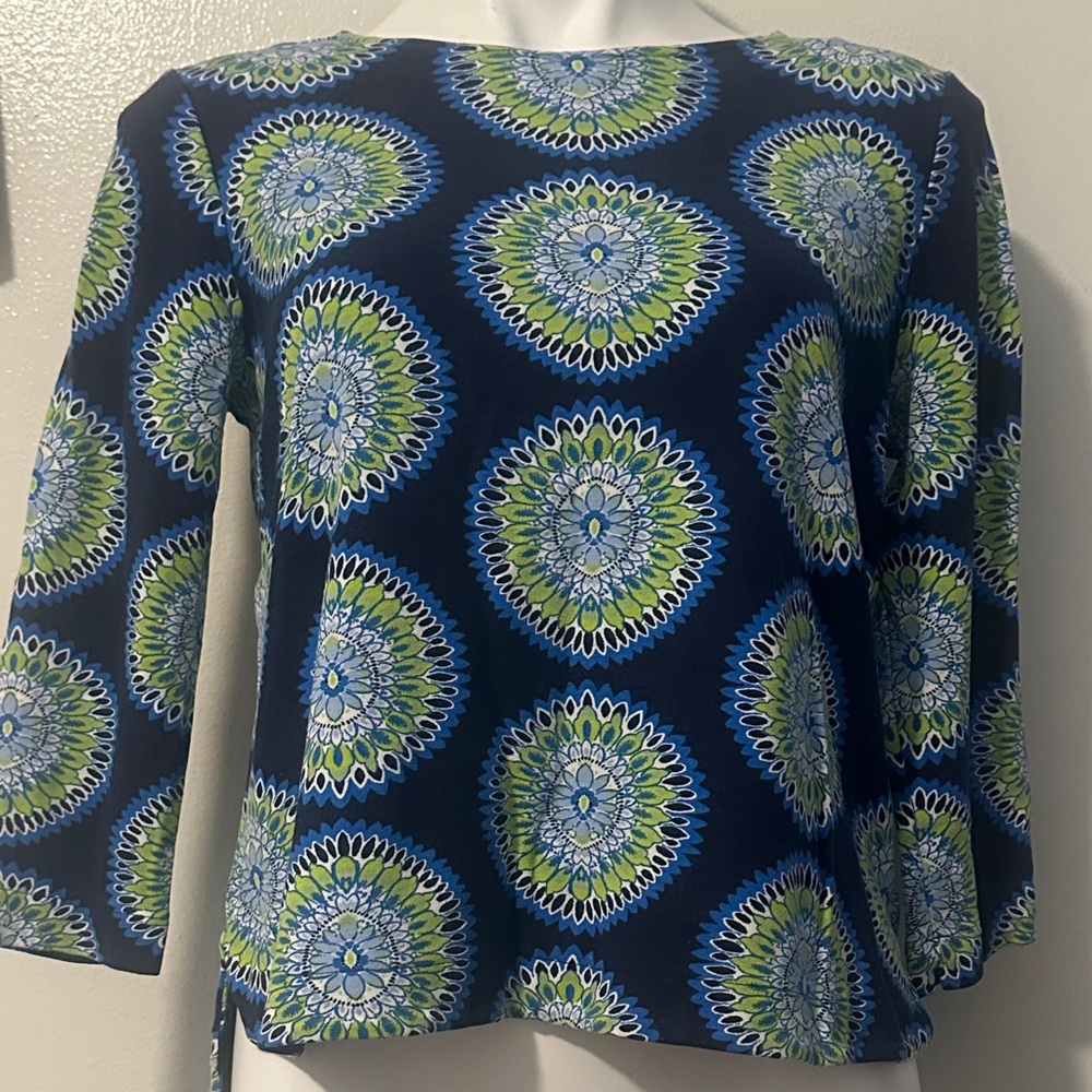 Crown & Ivy Navy and Lime Mandala Blouse